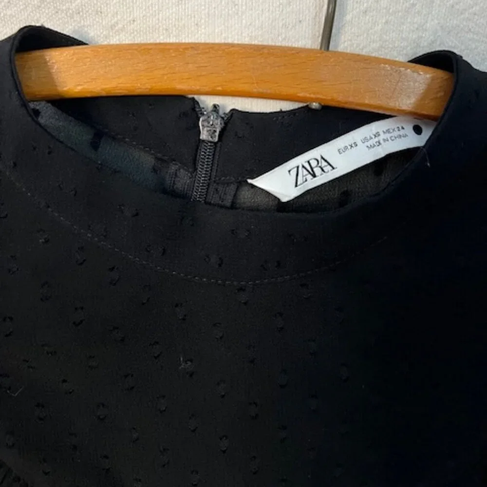 Zara Black Baby Doll Sheer Mini Dress Ruffle Front & Long Sleeves - Picture 2 of 8